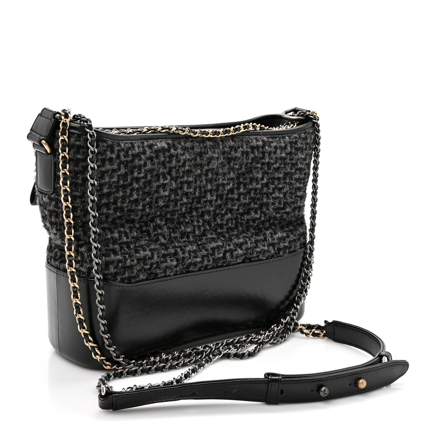 Chanel Tweed Calfskin Quilted Medium Gabrielle Hobo Black 3 of 10