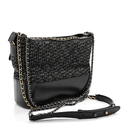Chanel Tweed Calfskin Quilted Medium Gabrielle Hobo Black 3 of 10