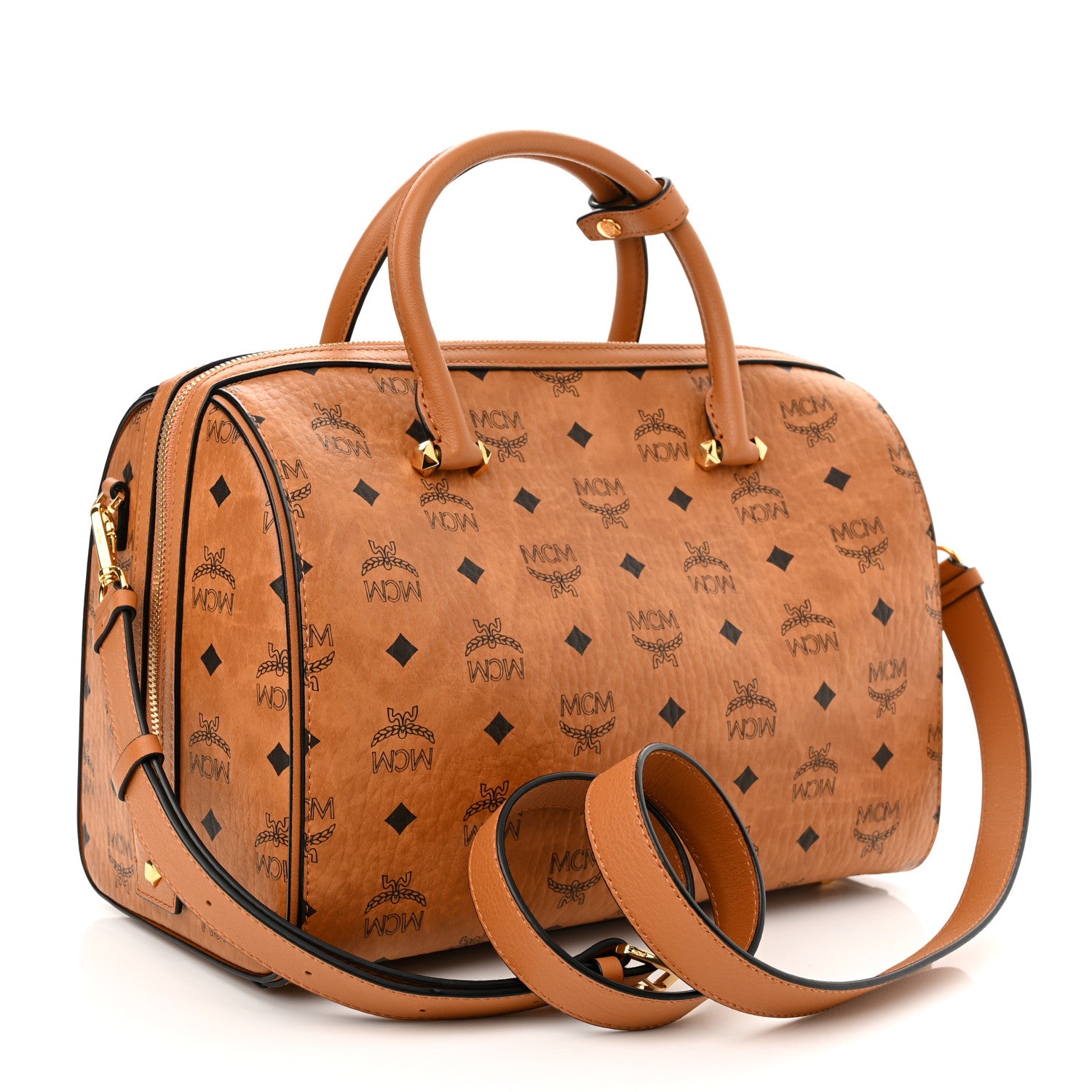 MCM Visetos Medium Boston Bag Cognac 3 of 11