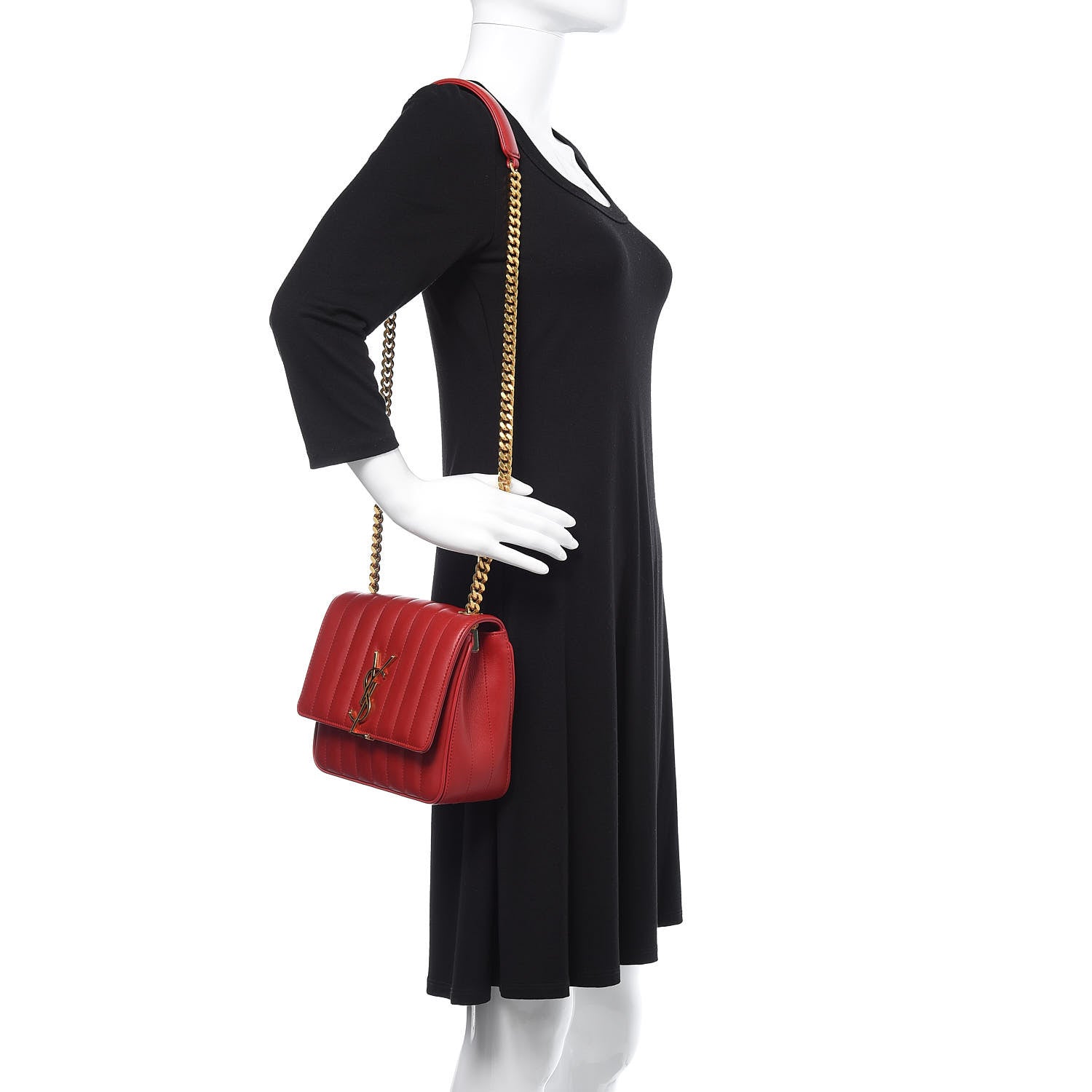 Saint Laurent Lambskin Matelasse Monogram Medium Vicky Chain Bag Rouge Eros 2 of 11