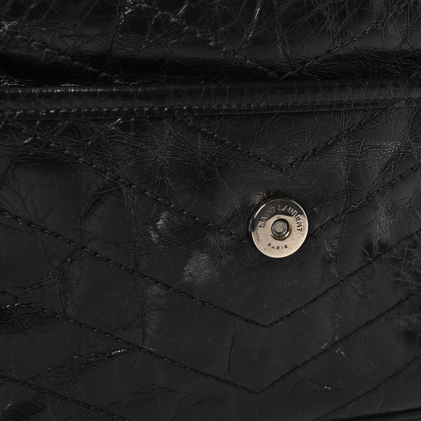Crinkled Calfskin Matelasse Monogram Medium Niki Chain Satchel Black