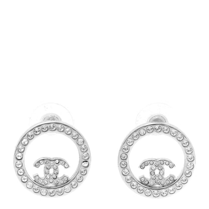 Chanel Crystal CC Round Earrings Silver 1 of 5