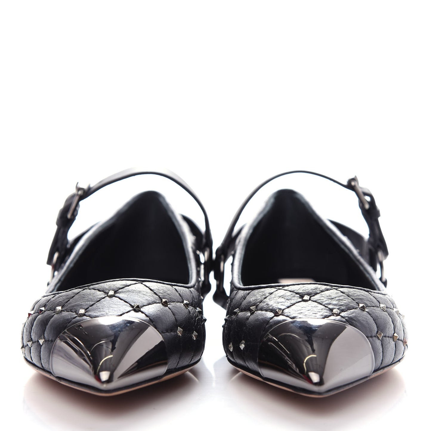 Crackled Lambskin Rockstud Spike Captoe Ballerina Flats 36.5 Black