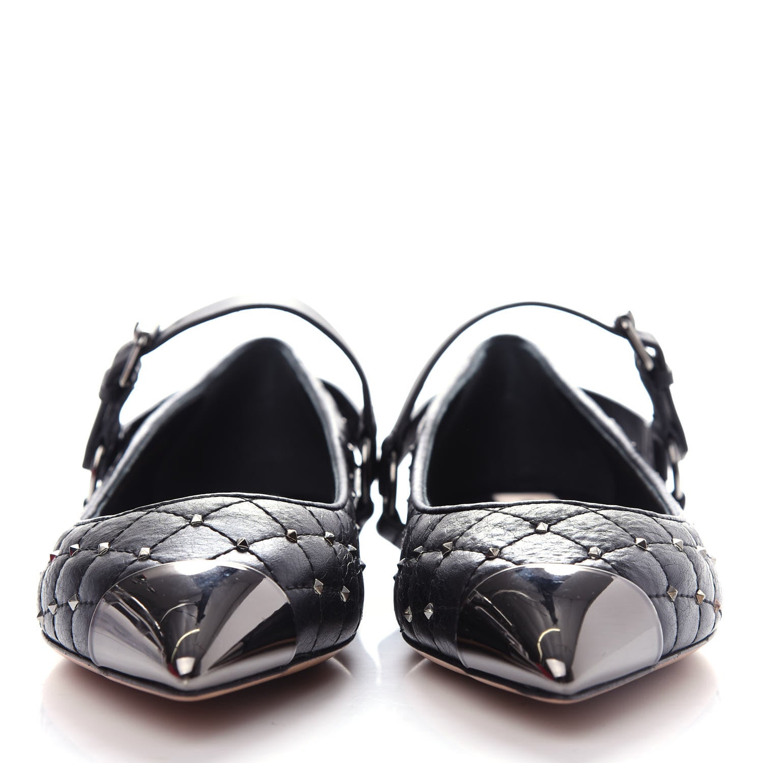 Valentino Garavani Crackled Lambskin Rockstud Spike Captoe Ballerina Flats 36.5 Black 2 of 11