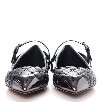 Valentino Garavani Crackled Lambskin Rockstud Spike Captoe Ballerina Flats 36.5 Black 2 of 11