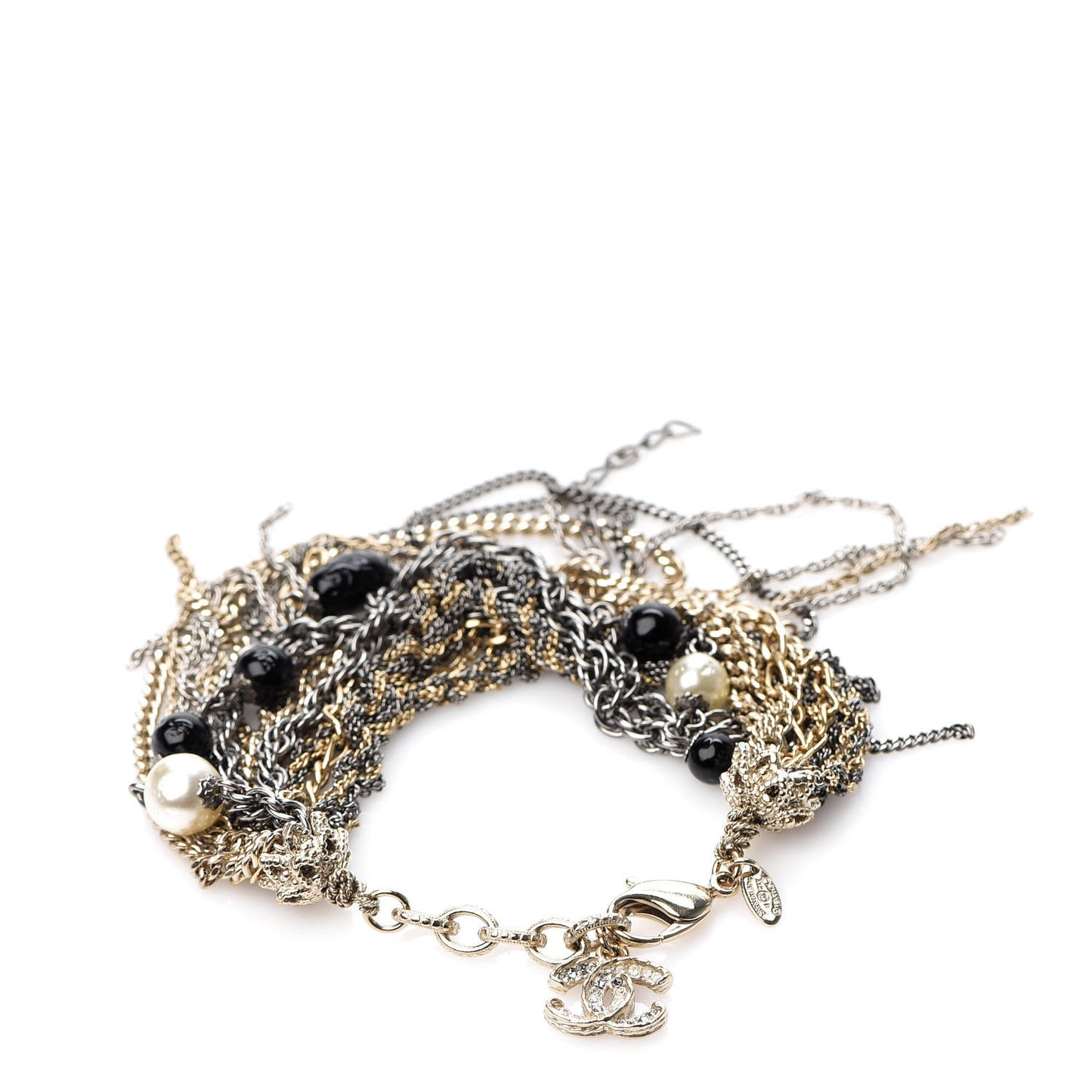Pearl Bead Chain CC Multi Strand Bracelet Gold Ruthenium Black