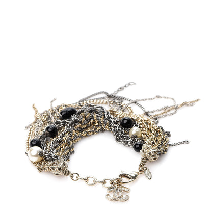 Chanel Pearl Bead Chain CC Multi Strand Bracelet Gold Ruthenium Black 3 of 4