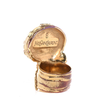 Saint Laurent Glass Cabochon Arty Ovale Ring 8 Gold Lapis 3 of 5