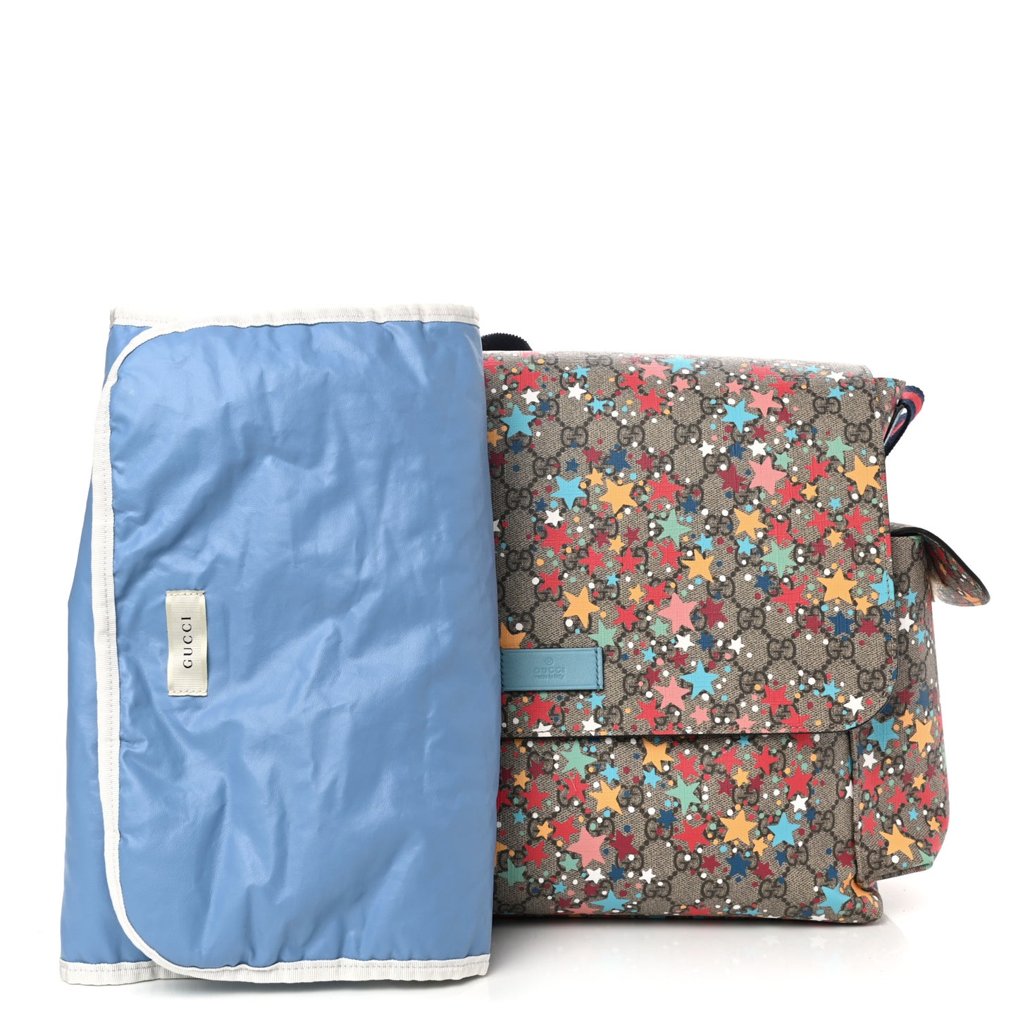 GG Supreme Monogram Star Print Diaper Bag Blue Multicolor