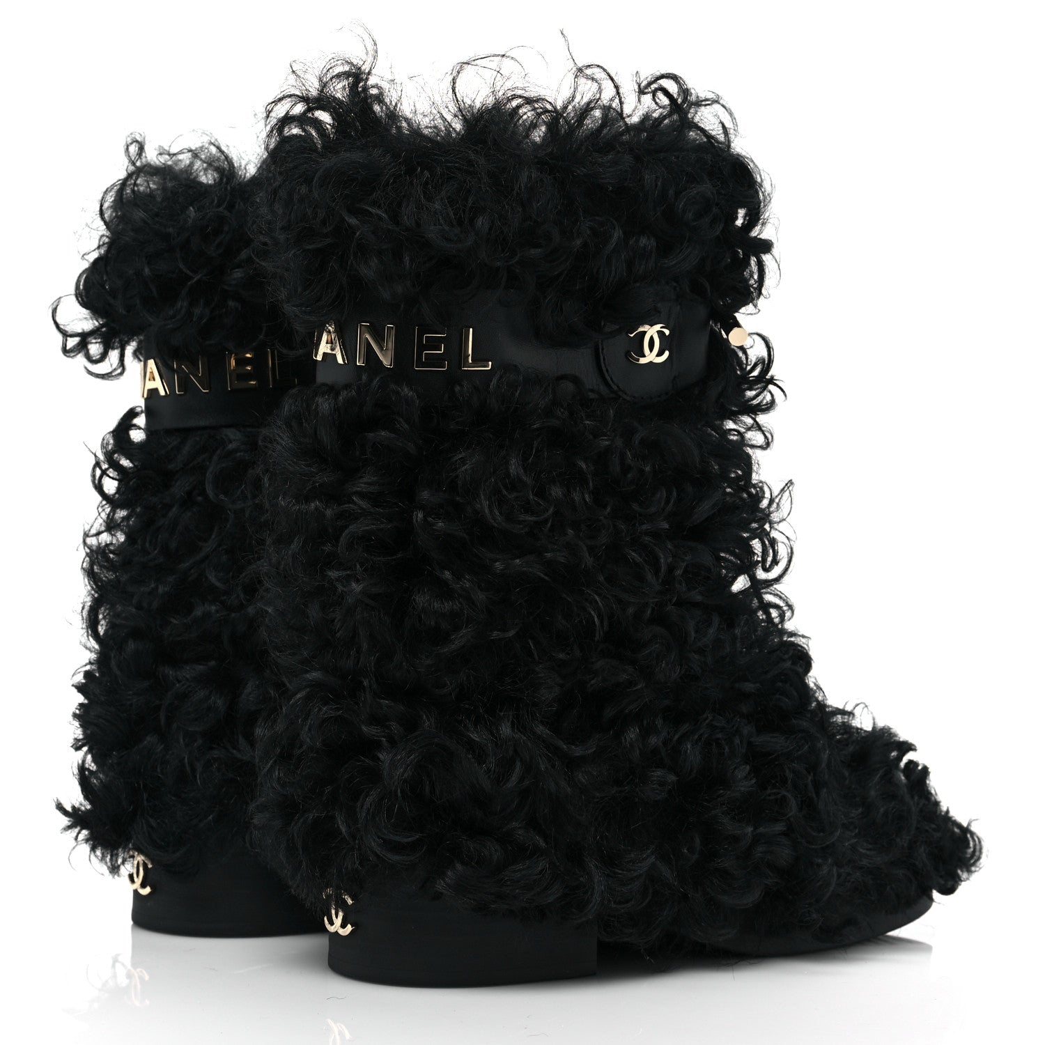 Chanel Shearling Sheepskin High Boots 38.5 Black 4 of 8