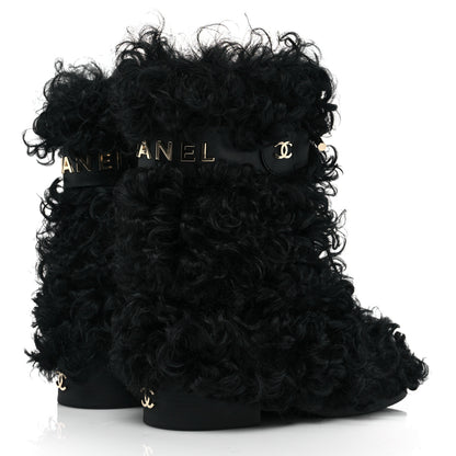 Chanel Shearling Sheepskin High Boots 38.5 Black 4 of 8