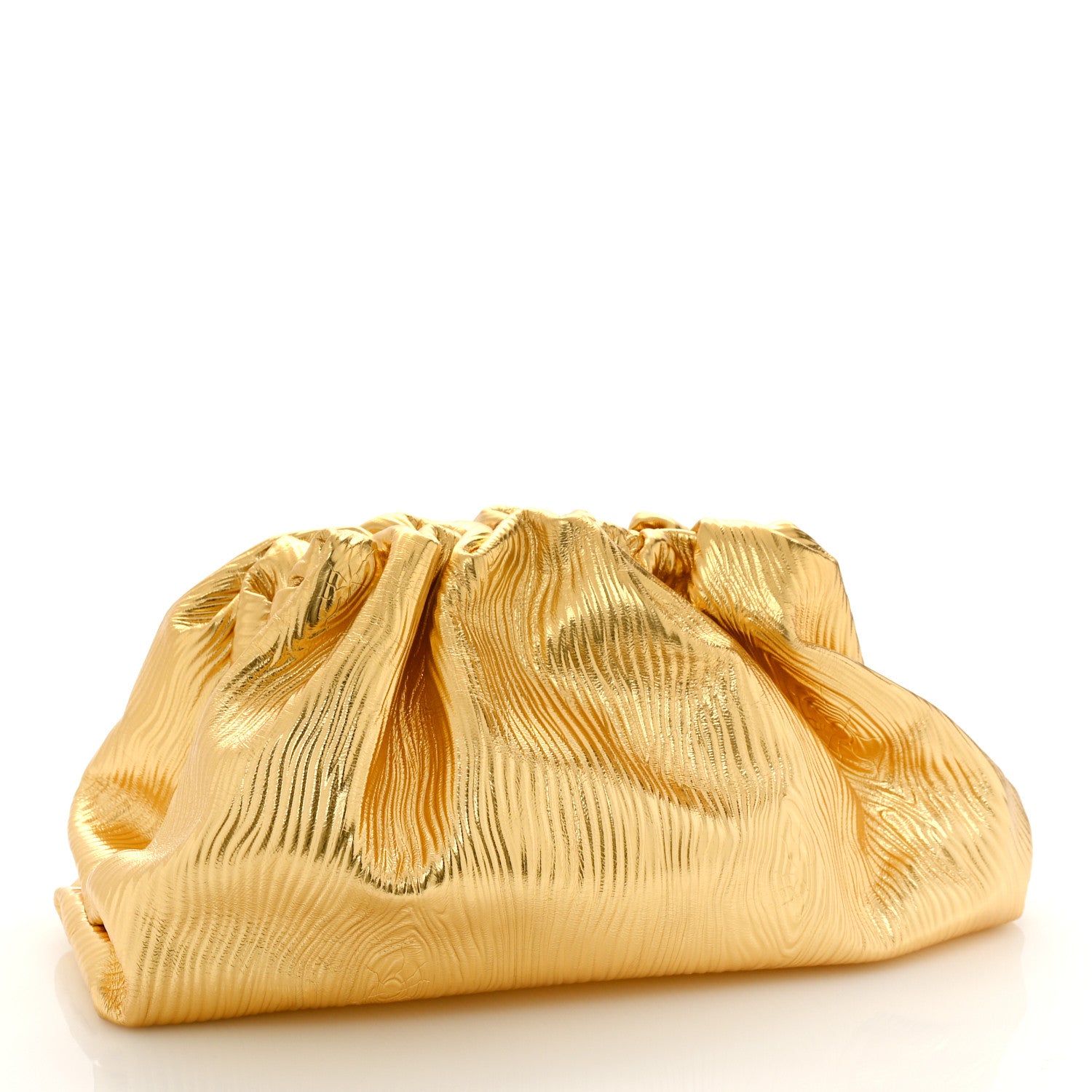 Bottega Veneta Metallic Bark Calfskin Embossed The Pouch Oversized Clutch Oro 3 of 8