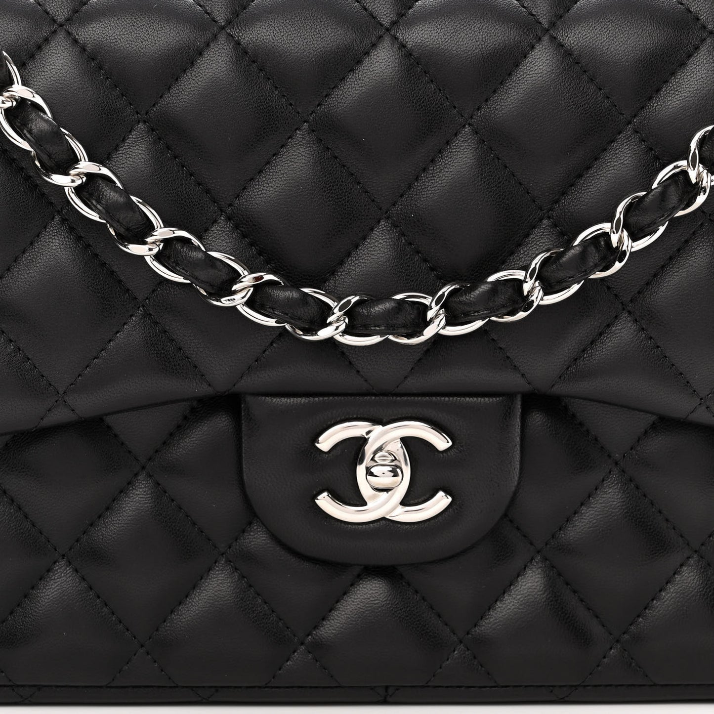 Lambskin Quilted Jumbo Double Flap Black