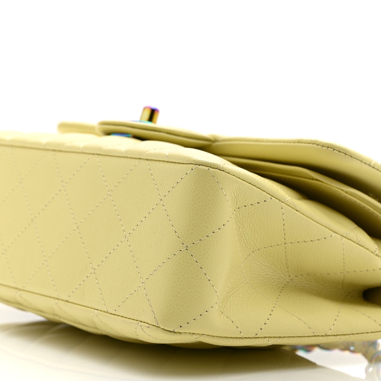 Caviar Quilted Rainbow CC Small Double Flap Green