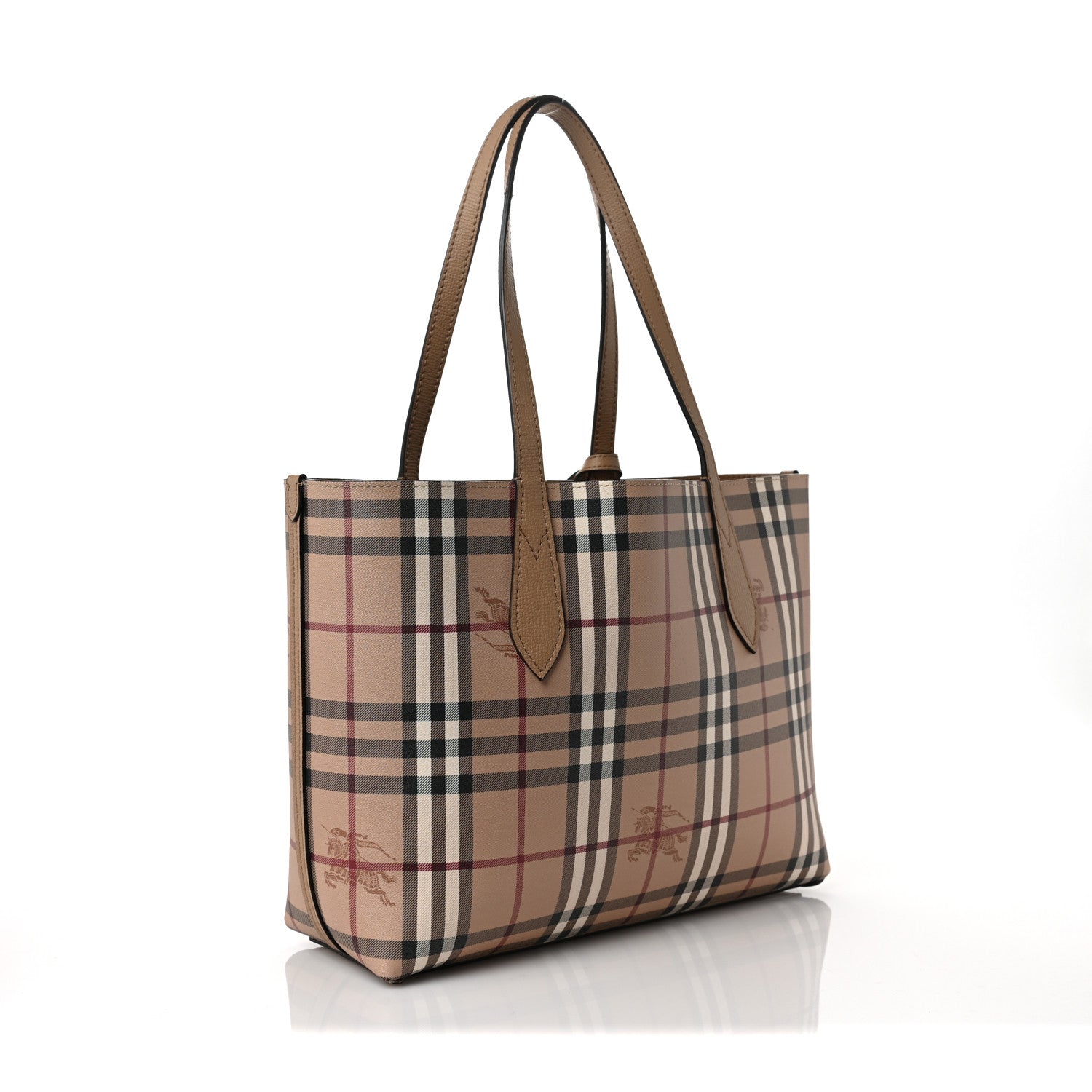 Burberry Grainy Calfskin Haymarket Check Small Reversible Tote Mid Camel 4 of 16