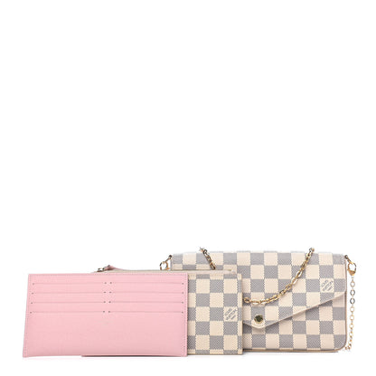 Louis Vuitton Damier Azur Pochette Felicie Chain Wallet Rose Ballerine 1 of 8