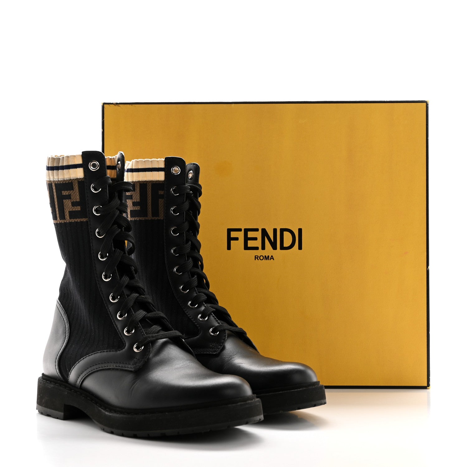 Fendi Calfskin Stretch Fabric Rockoko Biker Boots 37 Tobacco Black Marino 9 of 9