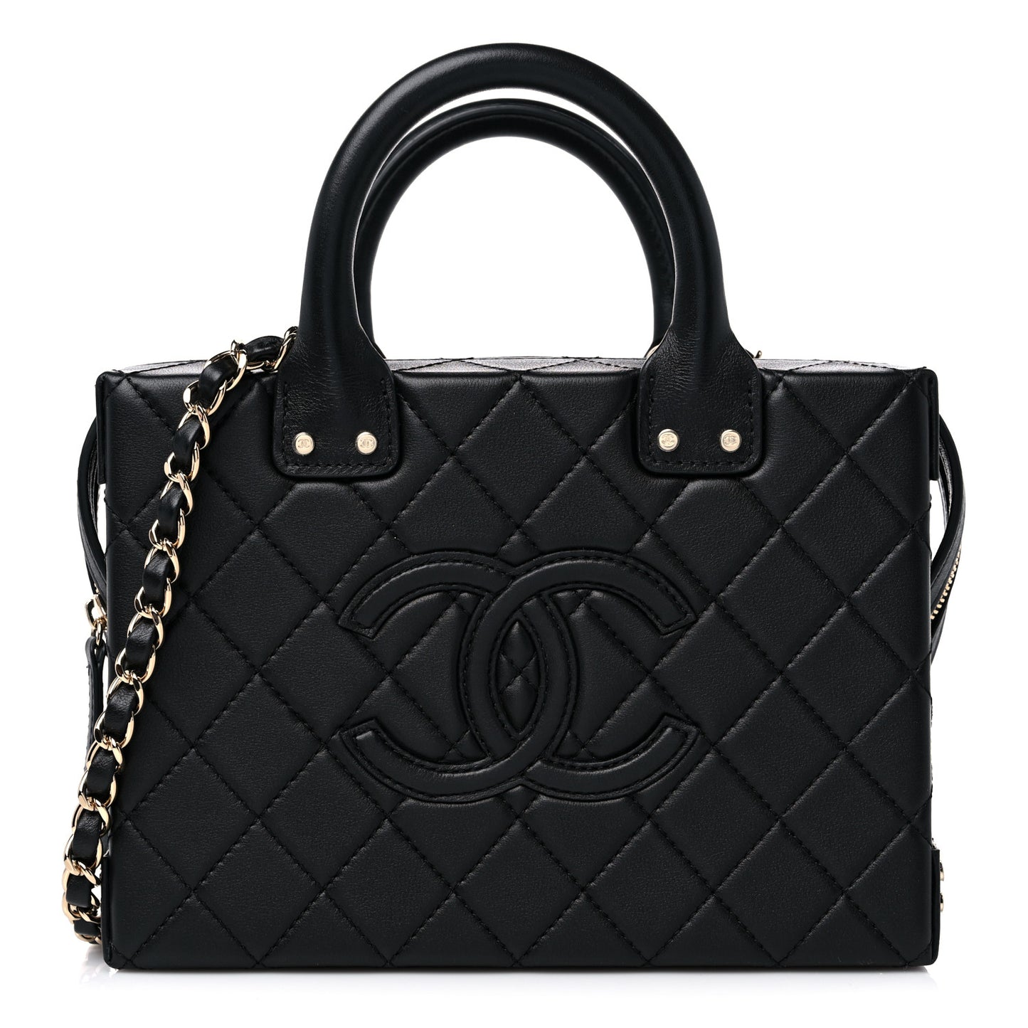 Calfskin Quilted Studded Square Vanity Case Black