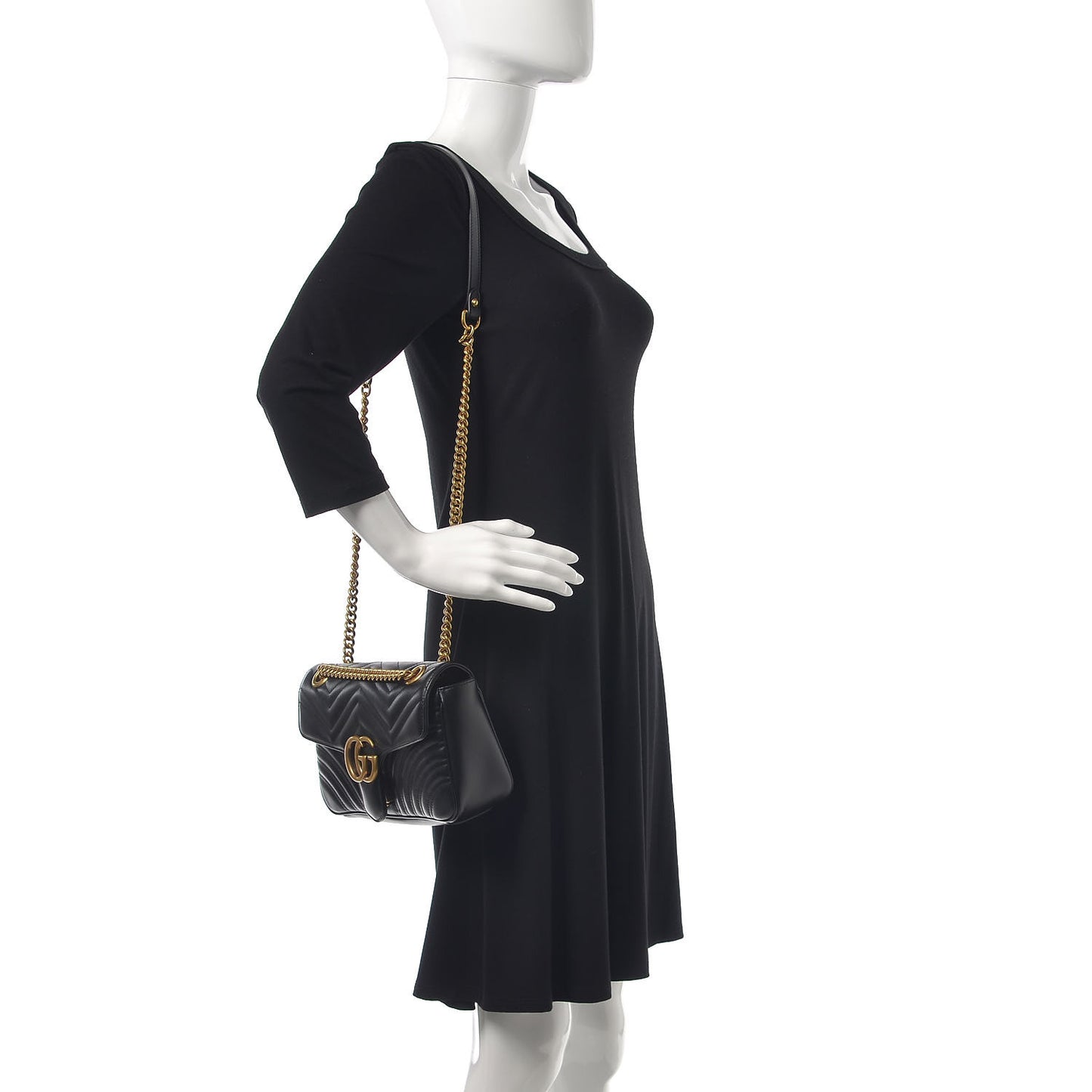 Calfskin Matelasse Small GG Marmont Shoulder Bag Black
