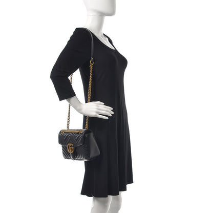 Gucci Calfskin Matelasse Small GG Marmont Shoulder Bag Black 1 of 9