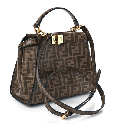 Fendi Glazed Fabric Vitello FF 1974 Hairdo Girls Inlay Mini Peekaboo Iconic Satchel Mogano Panna Multicolor 2 of 8