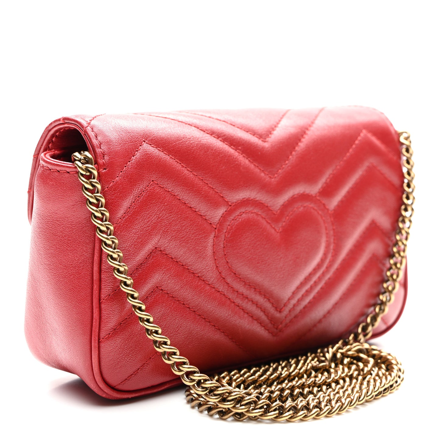 Calfskin Matelasse Super Mini GG Marmont Shoulder Bag Hibiscus Red