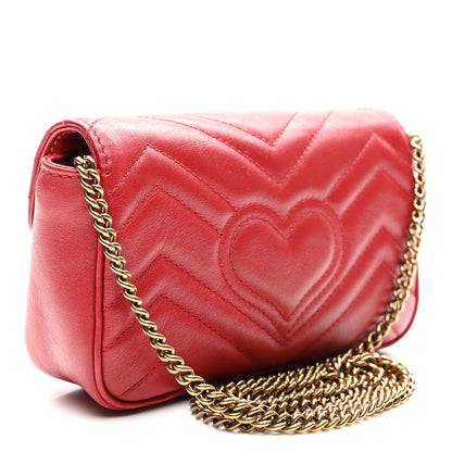 Gucci Calfskin Matelasse Super Mini GG Marmont Shoulder Bag Hibiscus Red 3 of 11