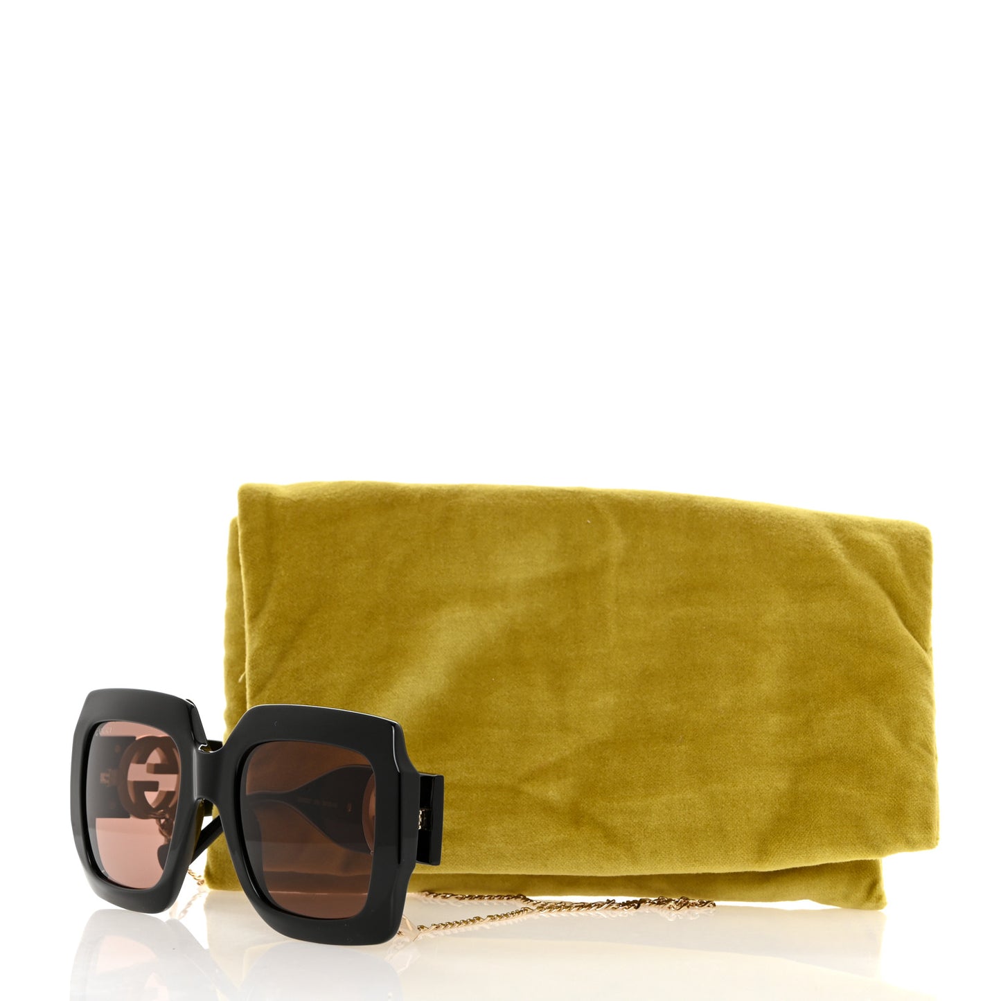 Acetate Rectangular Frame Chain Sunglasses GG1022S Black