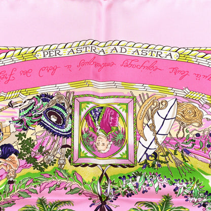 Hermes Silk Per Astra Ad Astra Scarf 90 Rose Pale Rose Fluo Vert Fluo 3 of 6