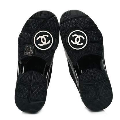 Chanel Mesh Suede Grained Calfskin Womens CC Sneakers 37 Black White 5 of 8
