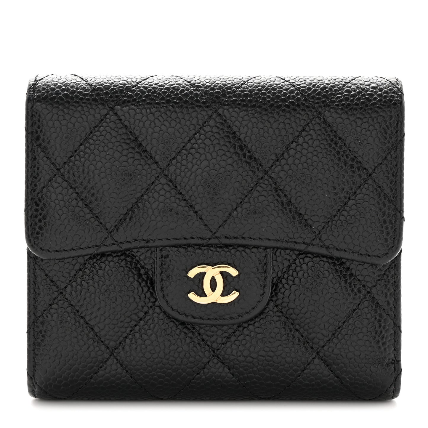 Caviar Quilted Compact Flap Wallet Black
