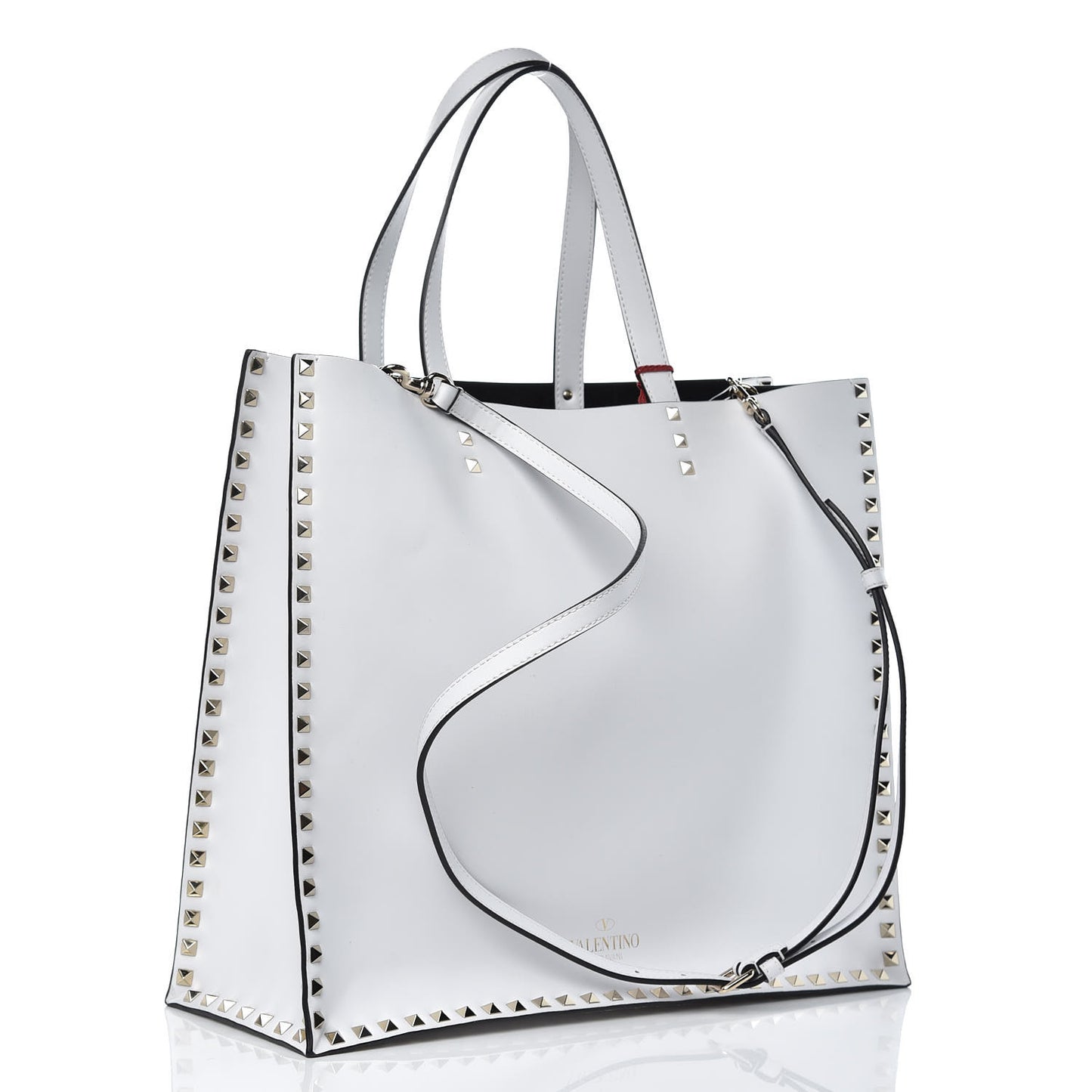 Printed Calfskin VLTN Rockstud Vertical Tote White