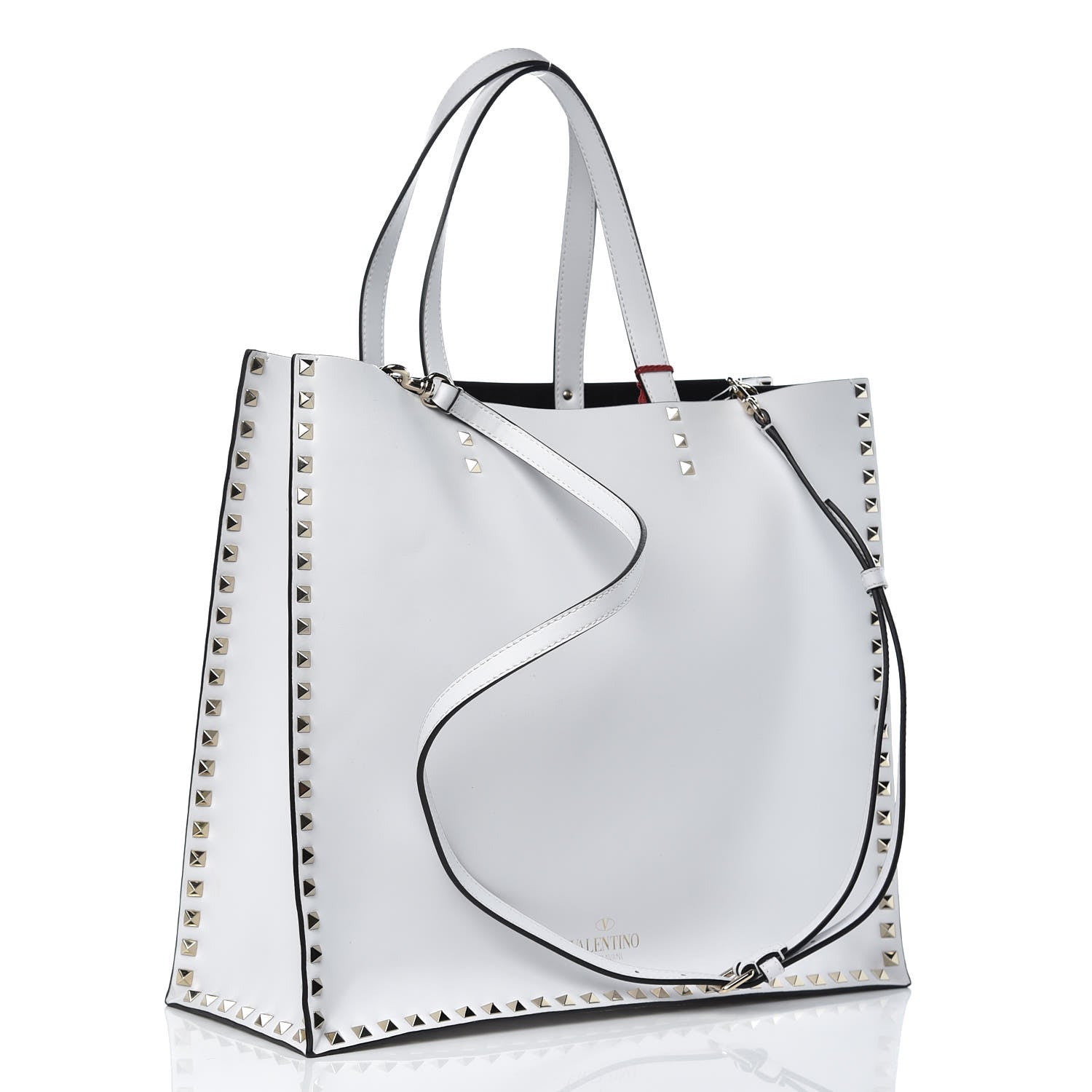 Valentino Garavani Printed Calfskin VLTN Rockstud Vertical Tote White 3 of 7