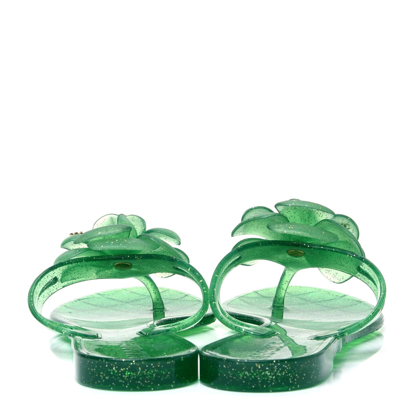 Jelly Camellia Glitter Thong Sandals 36 Green