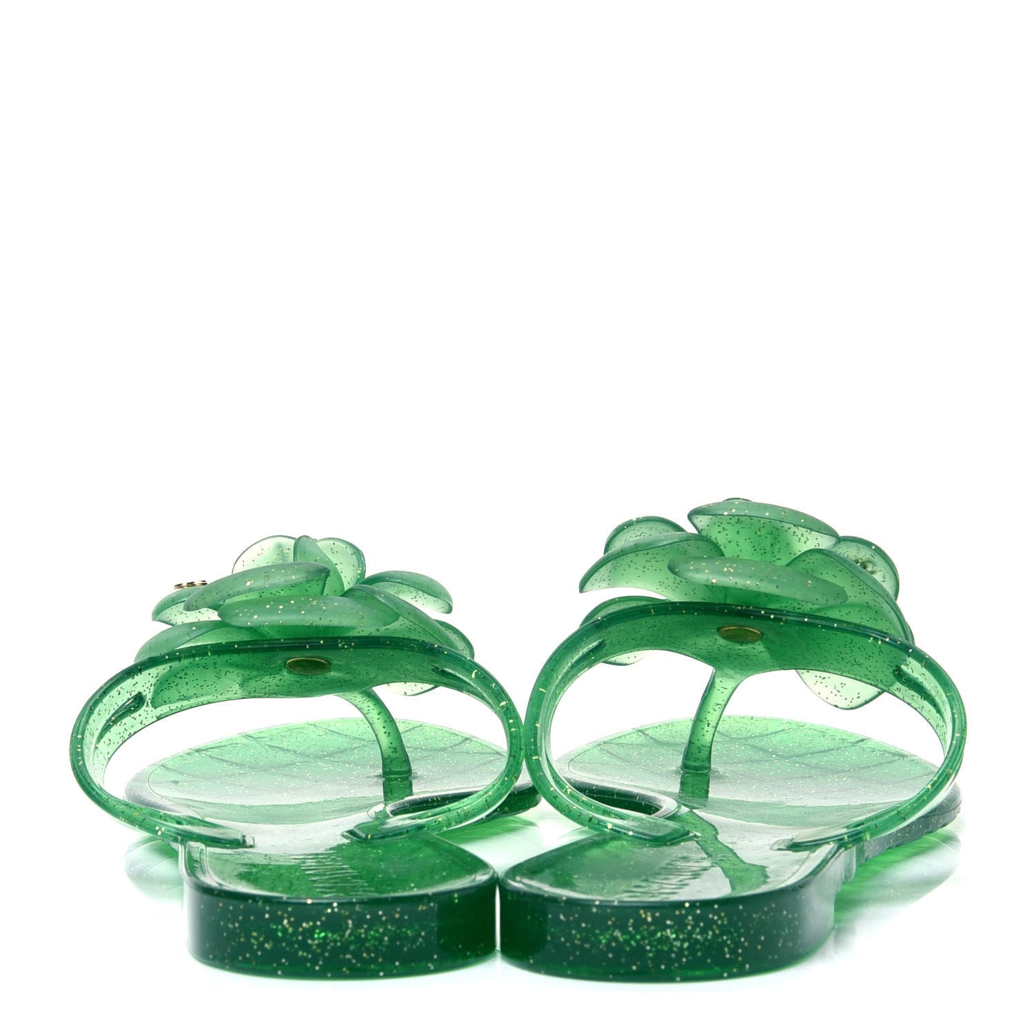 Chanel Jelly Camellia Glitter Thong Sandals 36 Green 4 of 9