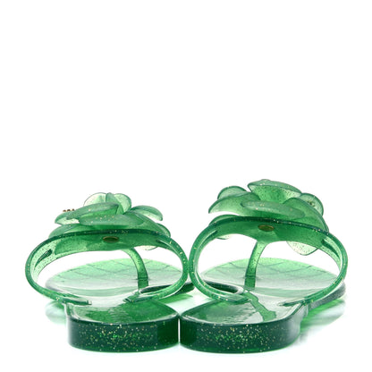 Chanel Jelly Camellia Glitter Thong Sandals 36 Green 4 of 9