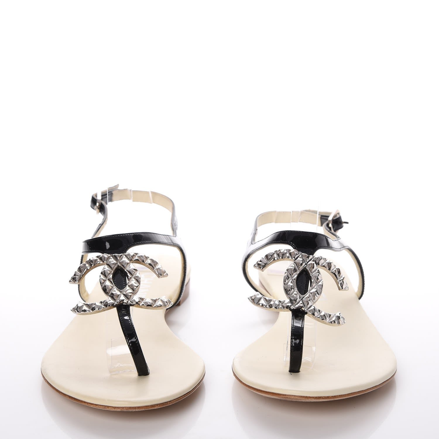 Chanel Patent CC Thong Sandals 38 Black 2 of 14