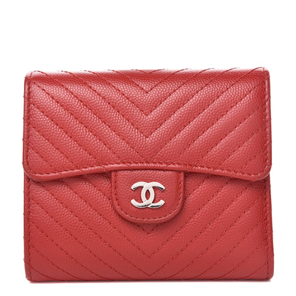 Chanel Caviar Chevron Quilted Compact Flap Wallet Dark Red 1 of 10