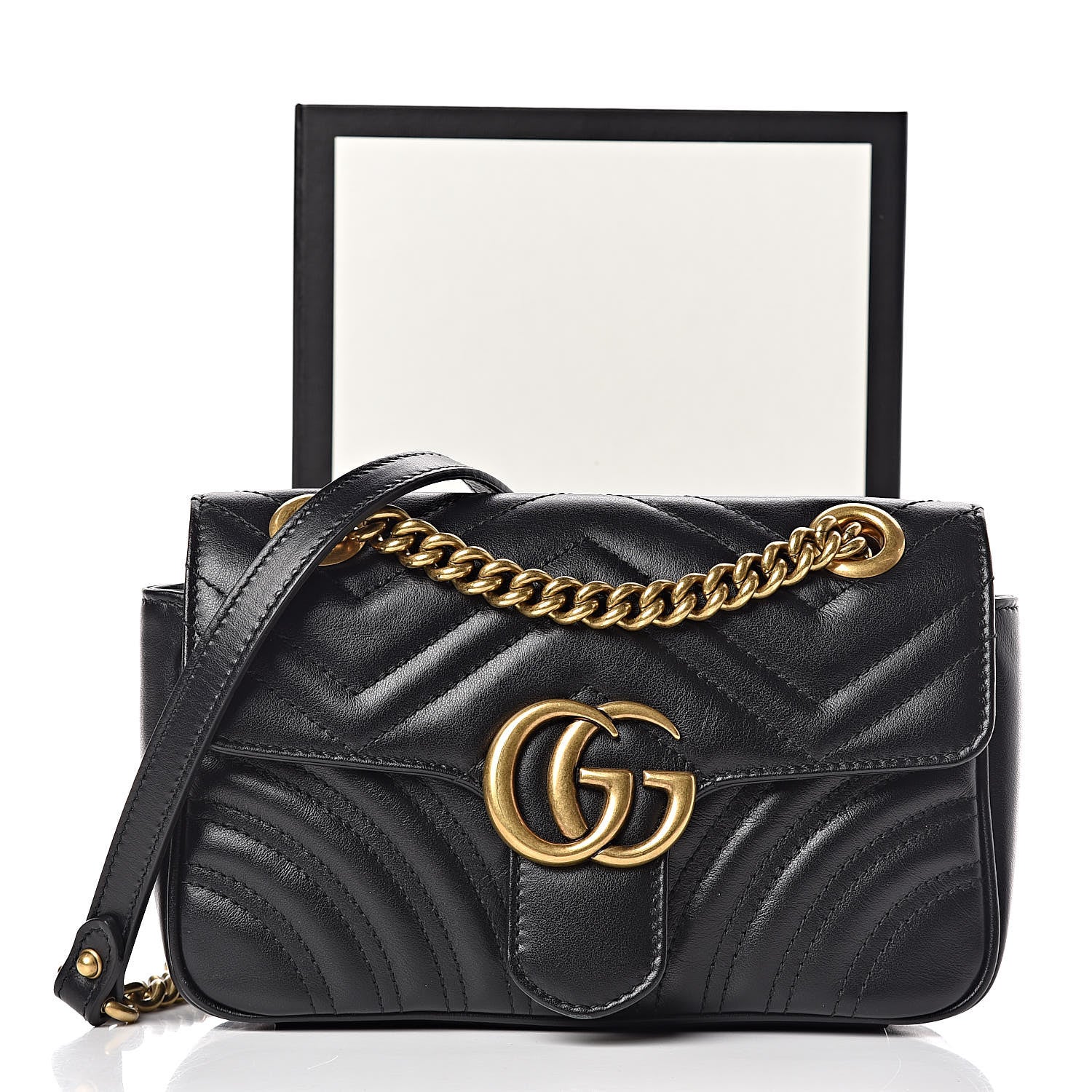 Gucci Calfskin Matelasse Mini GG Marmont Shoulder Bag Black 10 of 10