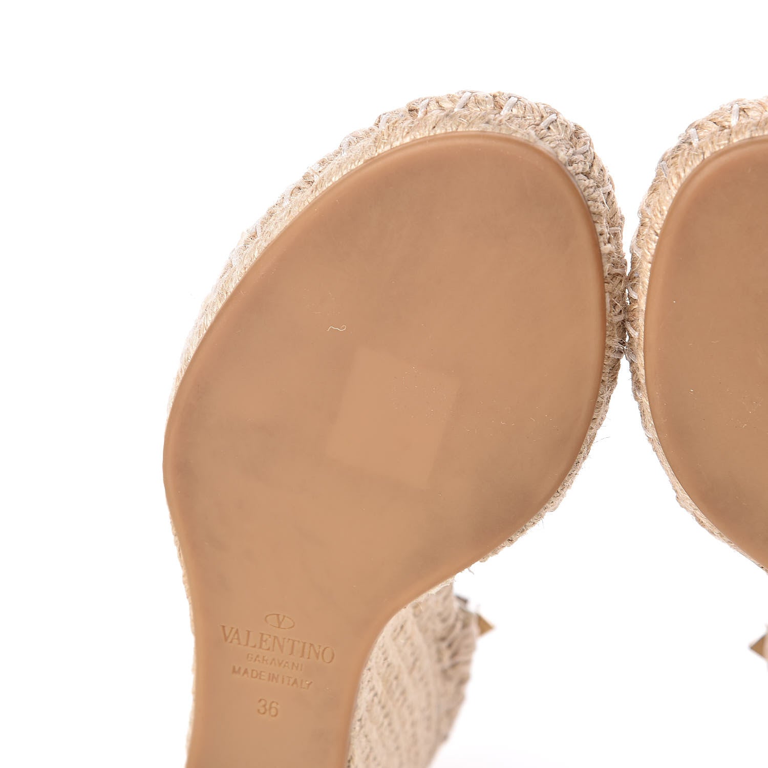 Valentino Garavani Grained Calfskin Rockstud Ankle Strap Espadrille 15/105mm Wedge Sandals 36 Light Ivory Natural 9 of 12
