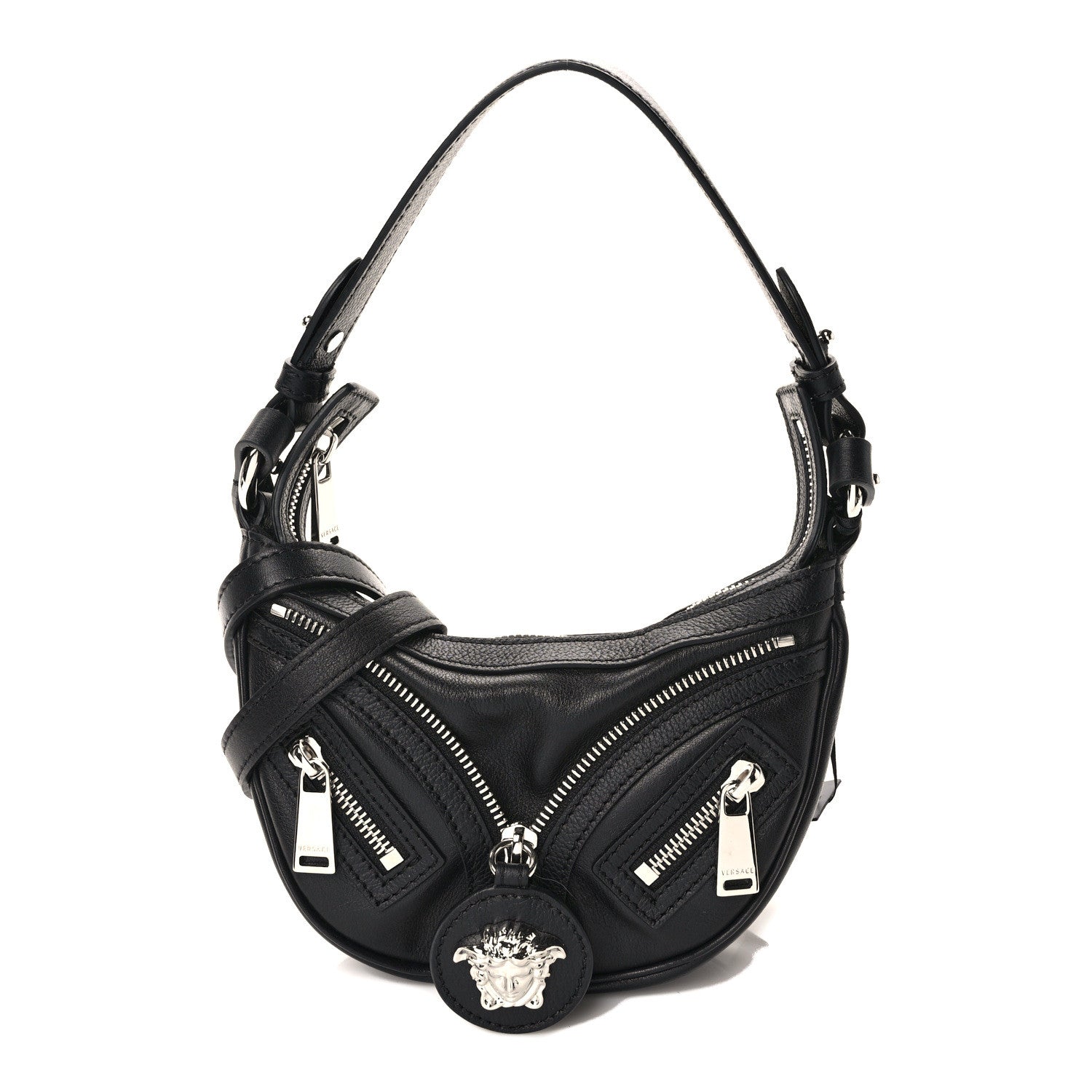 Versace Calfskin Mini Repeat Zip Hobo Black 1 of 8