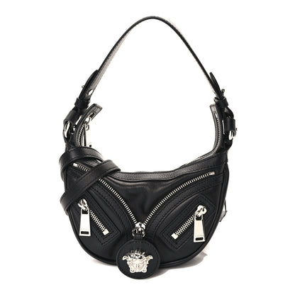 Versace Calfskin Mini Repeat Zip Hobo Black 1 of 8