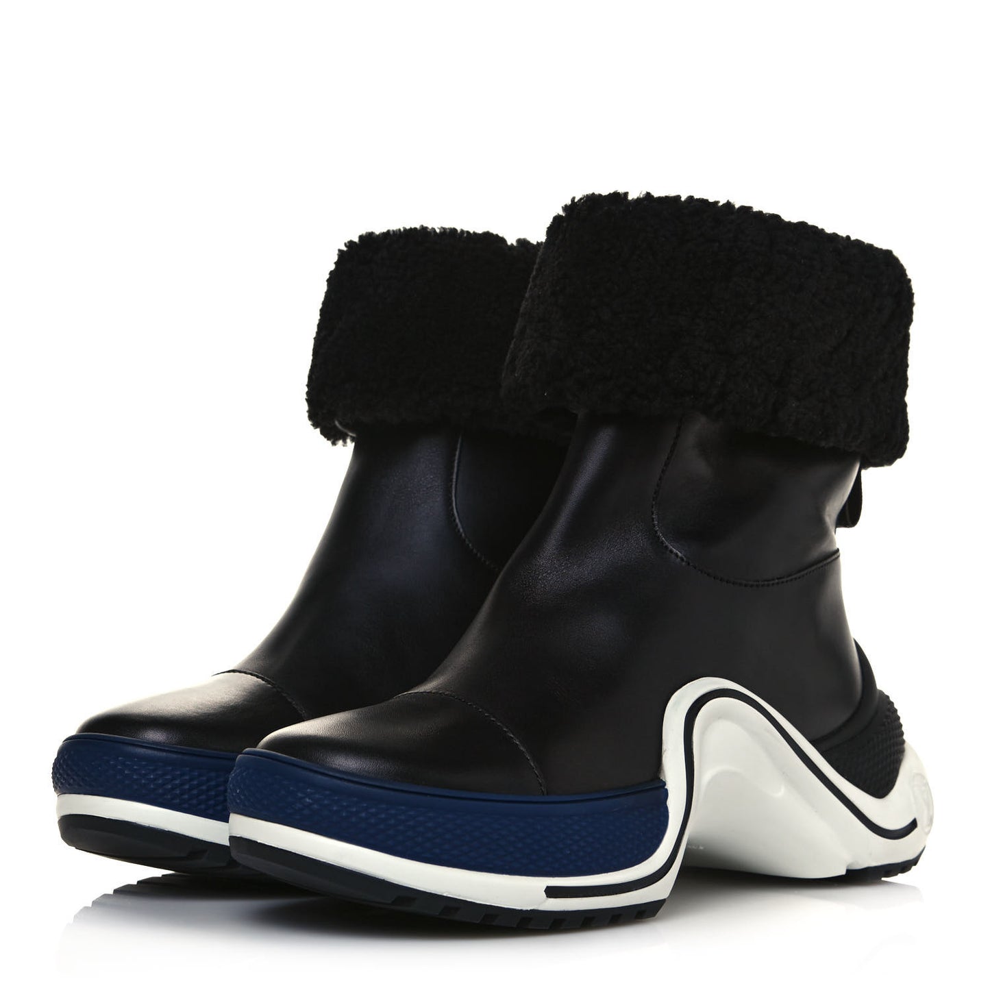 Calfskin Shearling LV Archlight Sneaker Half Boots 37 Black Blue