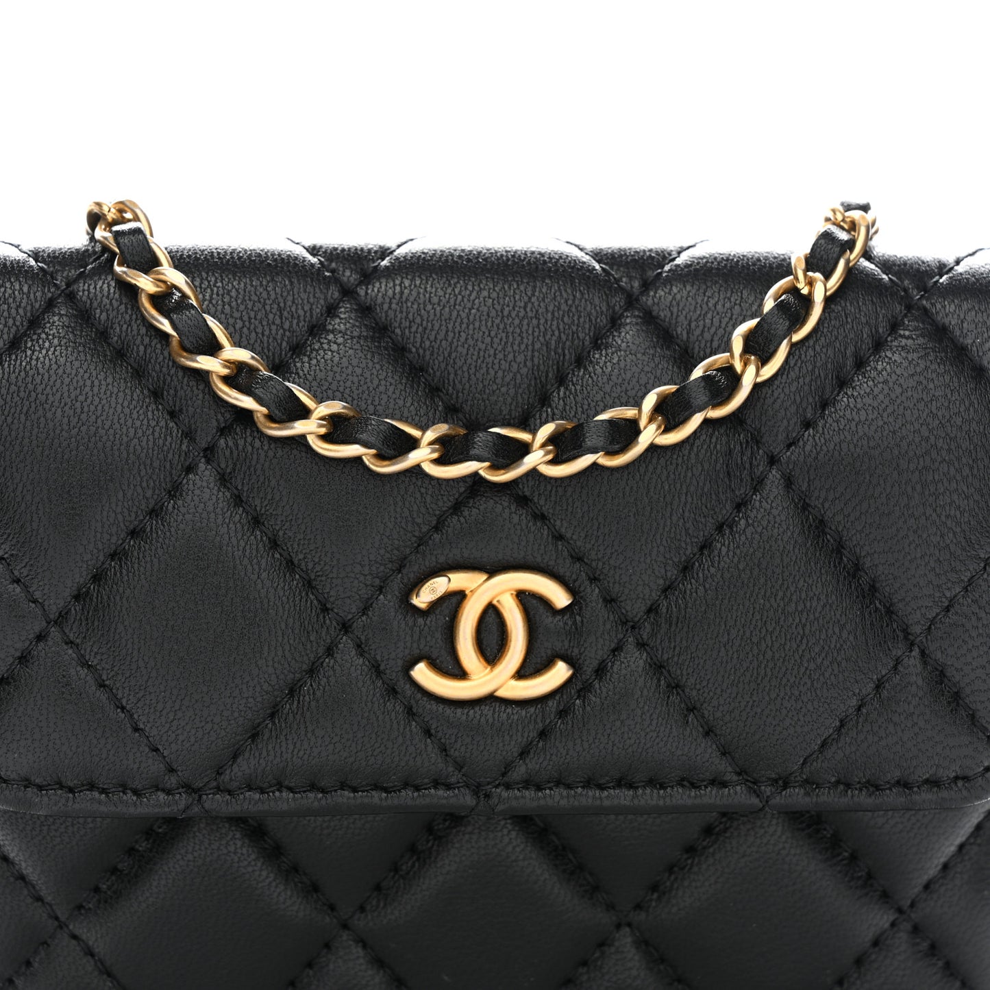 Lambskin Quilted Pearl Crush Flap With Chain Black