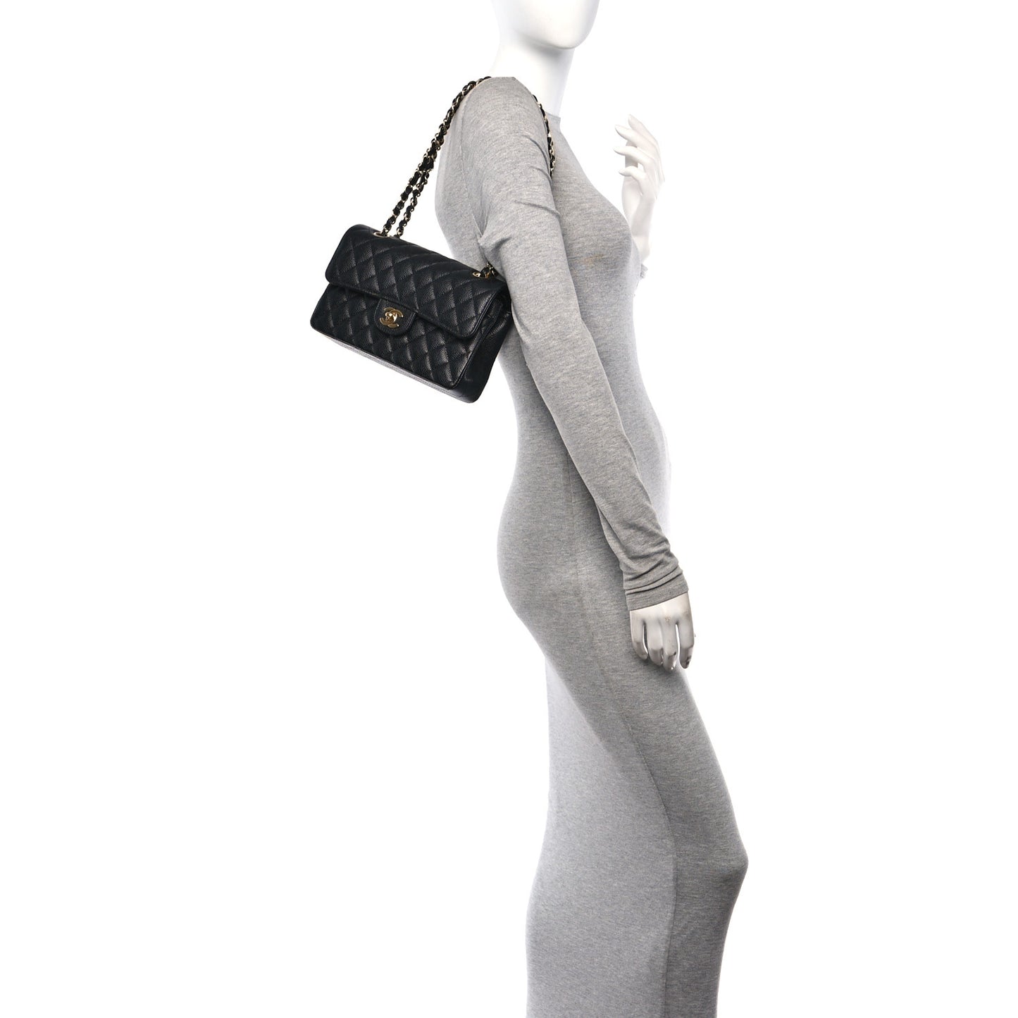 Caviar Quilted Small Double Flap Black