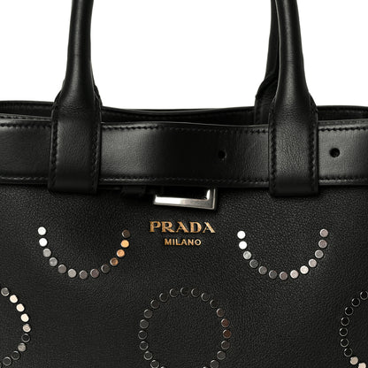 Prada Soft Grain Calfskin Studded Large Buckle Bag With Belt Black 8 of 10