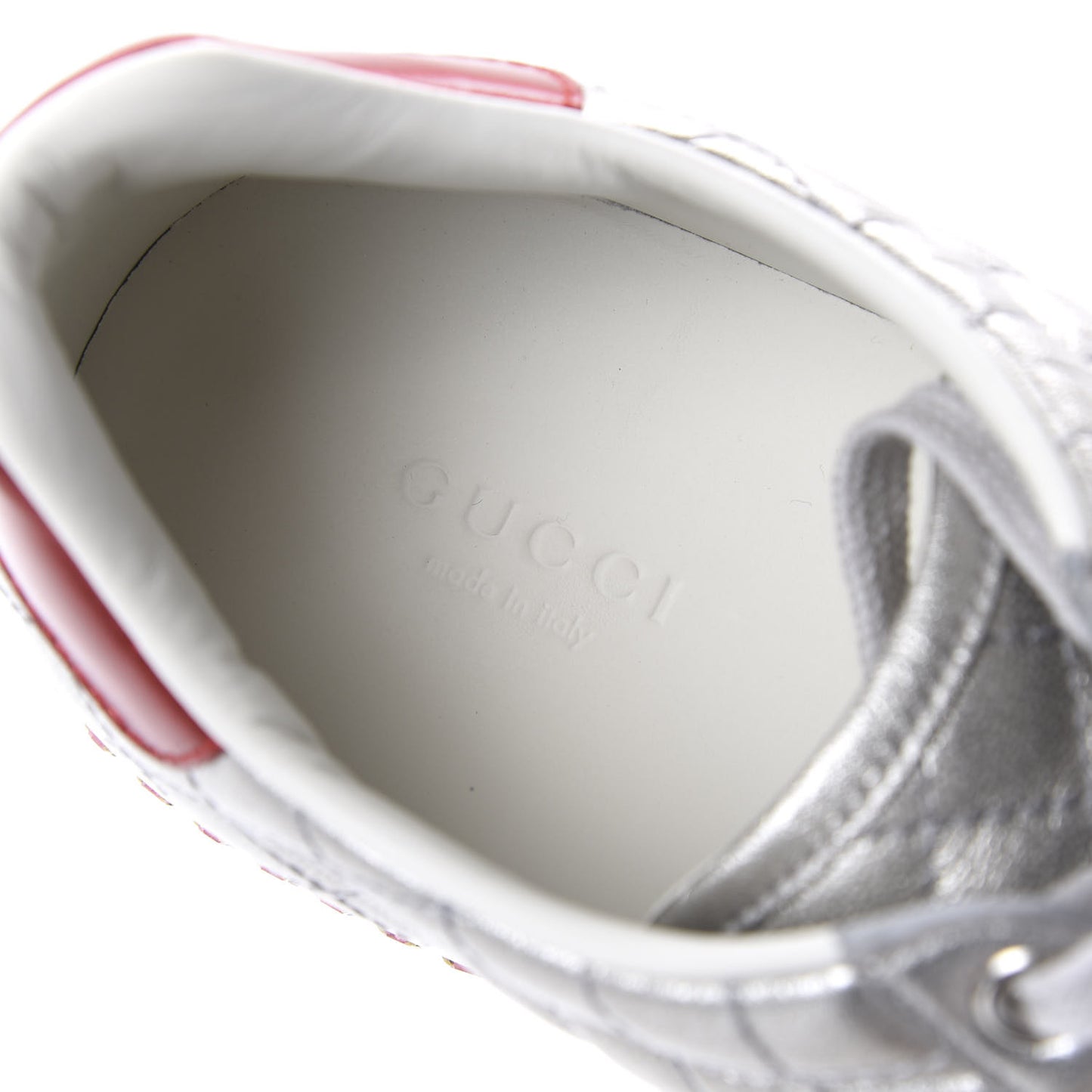 Laminated Nappa Crystal Web Bee Embroidered Trapuntata Womens Ace Platform Sneakers 38.5 Argento
