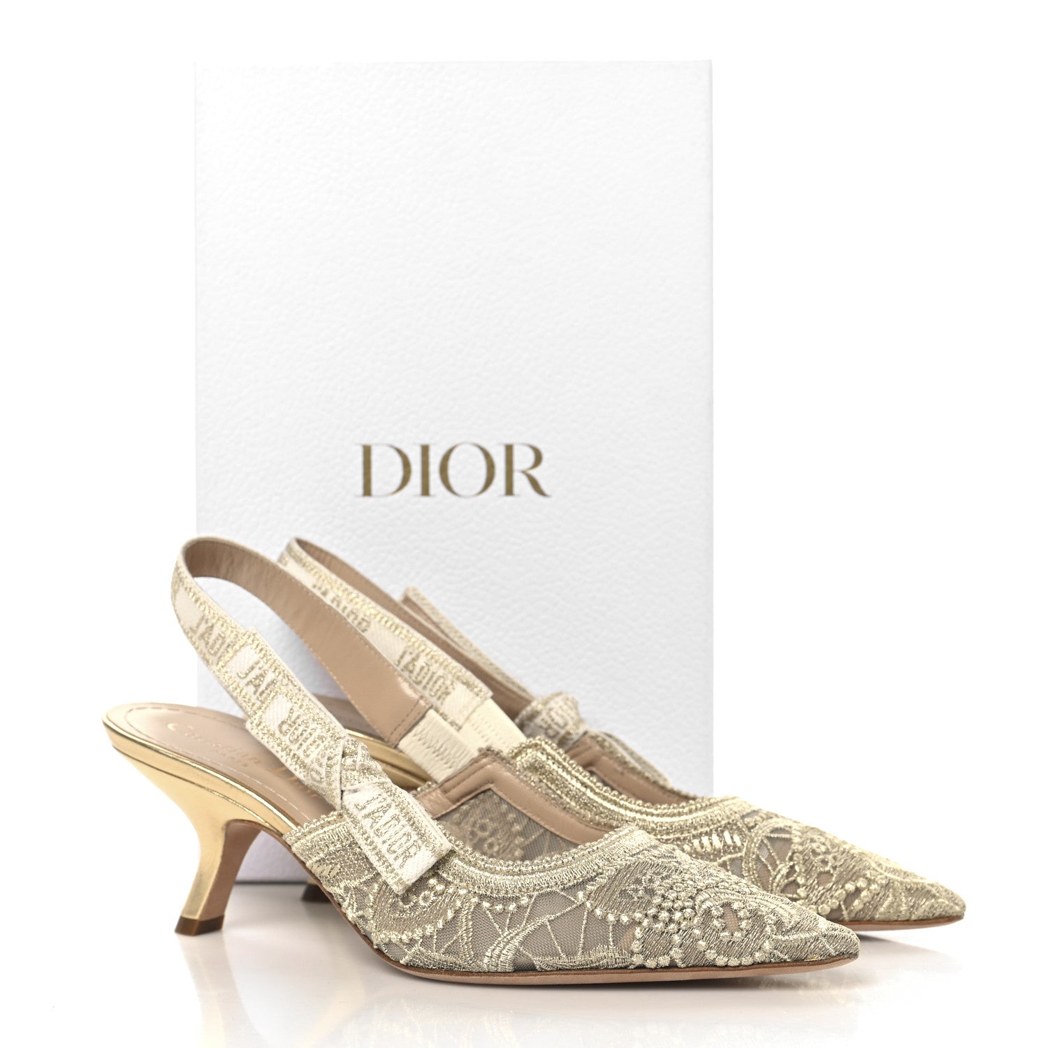 Christian Dior Transparent Metallic Embroidered Mesh Macrame Constantine Embroidered J'Adior Slingback 65mm Pumps 37.5 Pale Gold 10 of 10
