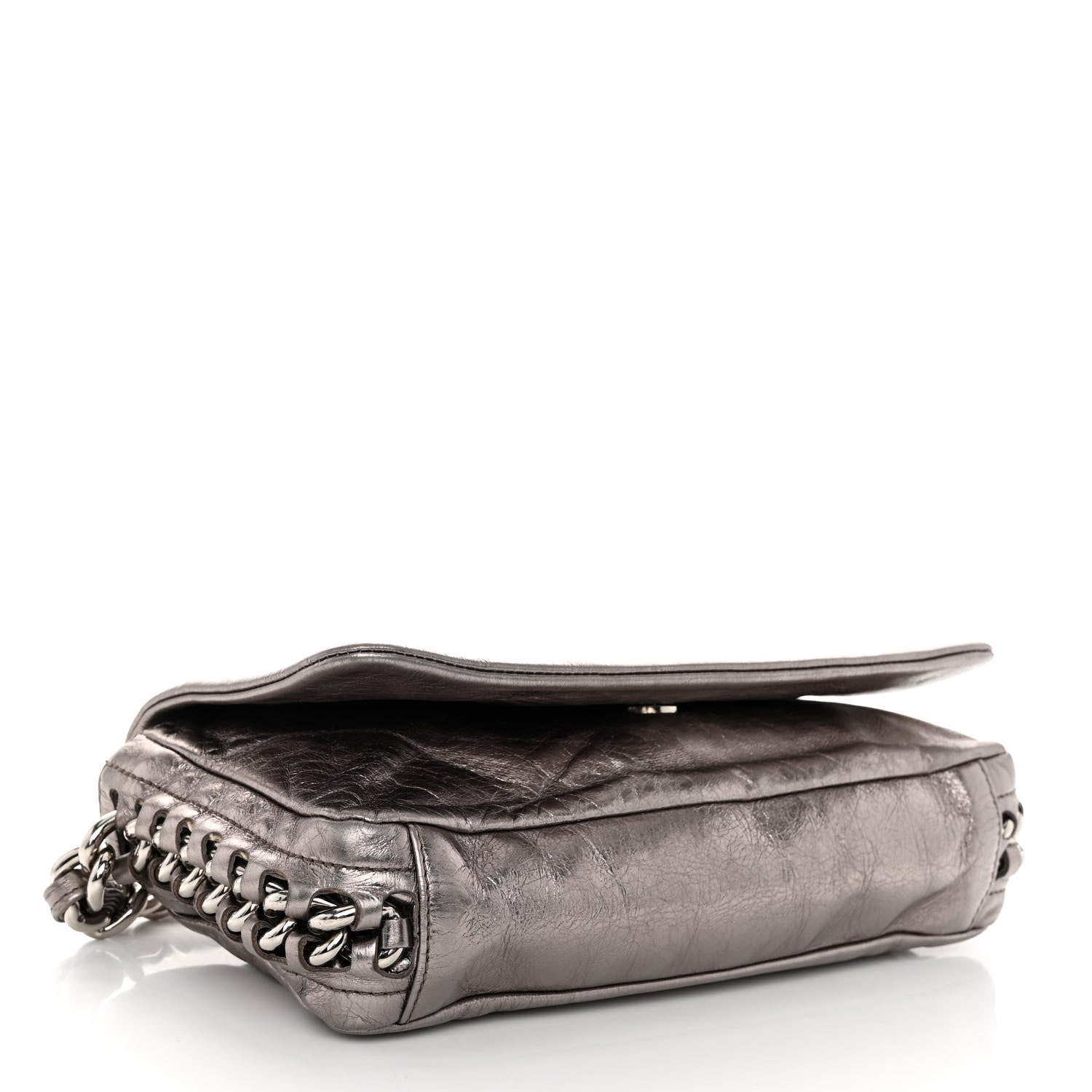 Chanel Metallic Cracked Calfskin Modern Chain Flap Bag Dark Silver 4 of 10