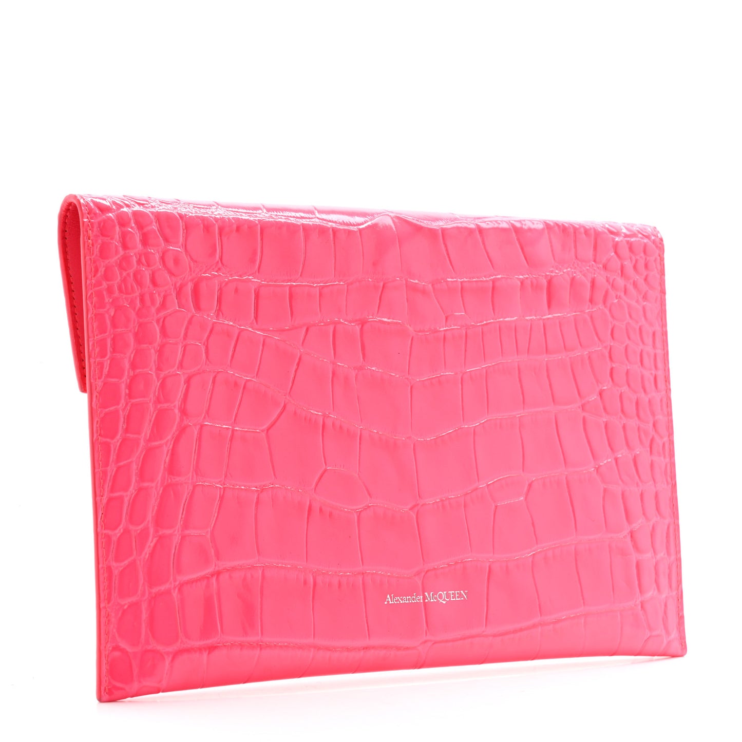 Calfskin Crocodile Embossed Skull Envelope Clutch Pink